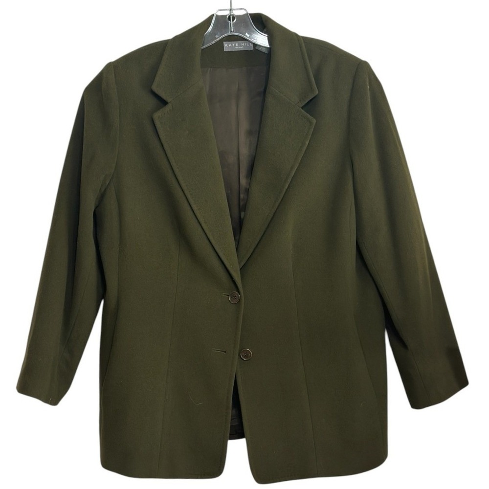 Kate Hill Blazer Women Olive Green Wool Cashmere Notched Lapel Fall Tailored 16W